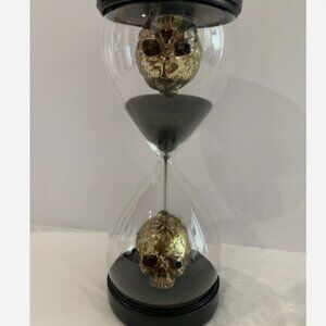 2022- Happy Halloween Hourglass w/Gold Skulls w/ Gold Spiders, Black Sand 8.25”